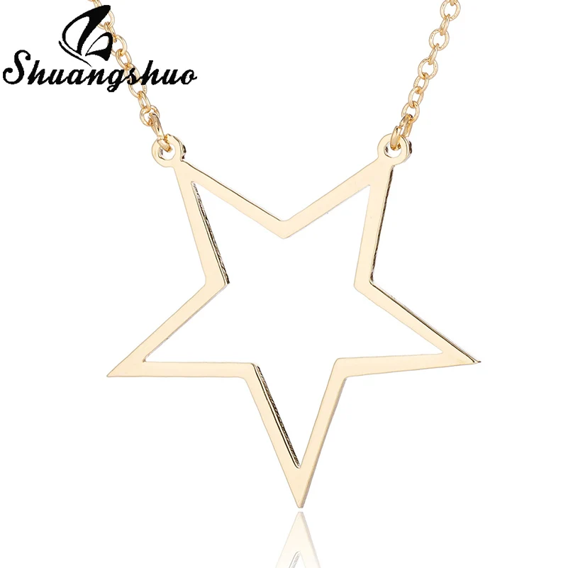 Gold Necklaces Shuangshuo женское золотое ожерелье s Star ожерелье с подвеской выдалбливают большая звезда из нержавеющей стали ожерелье s Collier Femme подарки - Окраска металла: Gold Necklaces