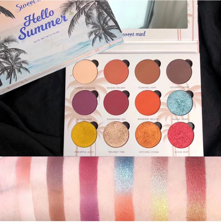 Профессиональный макияж летняя палитра теней для век с 12 видов цветов мерцающие