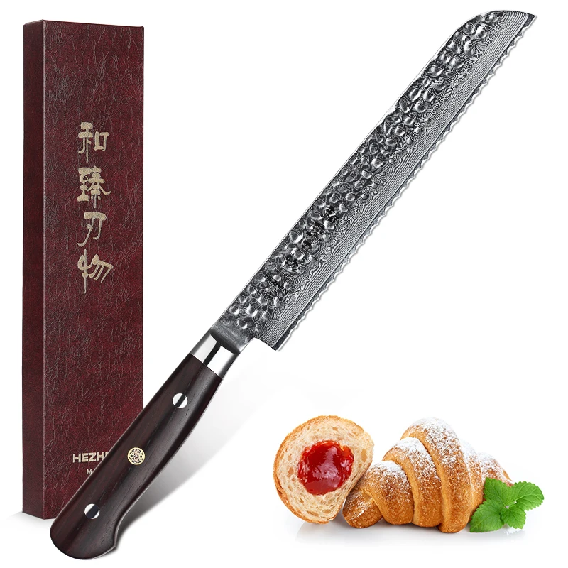 HEZHEN хлеба 8 дюймов Ножи нож из дамасской стали Кухня Зазубренные ножи дизайн резак для резки хлеба Чизкейк