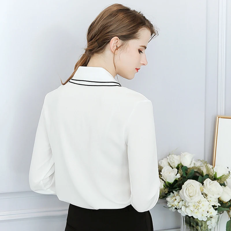 TANGNEST Women Peter Pan Collar OL Shirts 2018 Spring Summer Chiffon Casual Button Long Sleeve Tops |