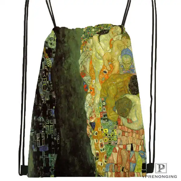 Drawstring Backpack Custom Gustav_Klimt@ 3 походная сумка на шнурке милый рюкзак для детей(черная спинка) 31x40 см#20180611-02-98 - Цвет: Drawstring Backpack