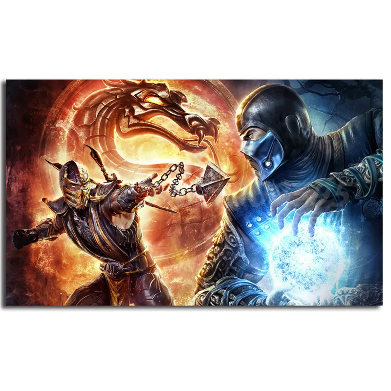 Mortal Kombat Скорпион Vs минусовой обои арт Холст Картина настенное изображение печати