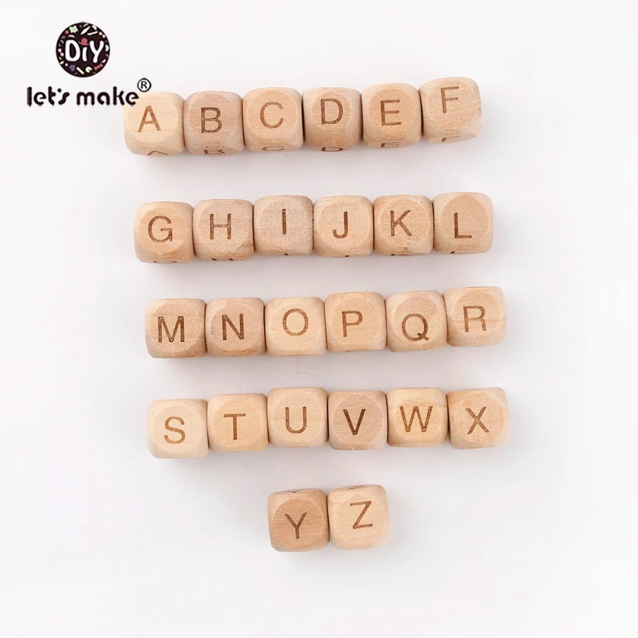Let's Make-Cuentas de letras de madera con forma cuadrada para dentici&oacute;n de beb&eacute;, collar de dentici&oacute;n de enfermer&iacute;a, joyer&iacute;a, mordedores, 50 Uds.-0