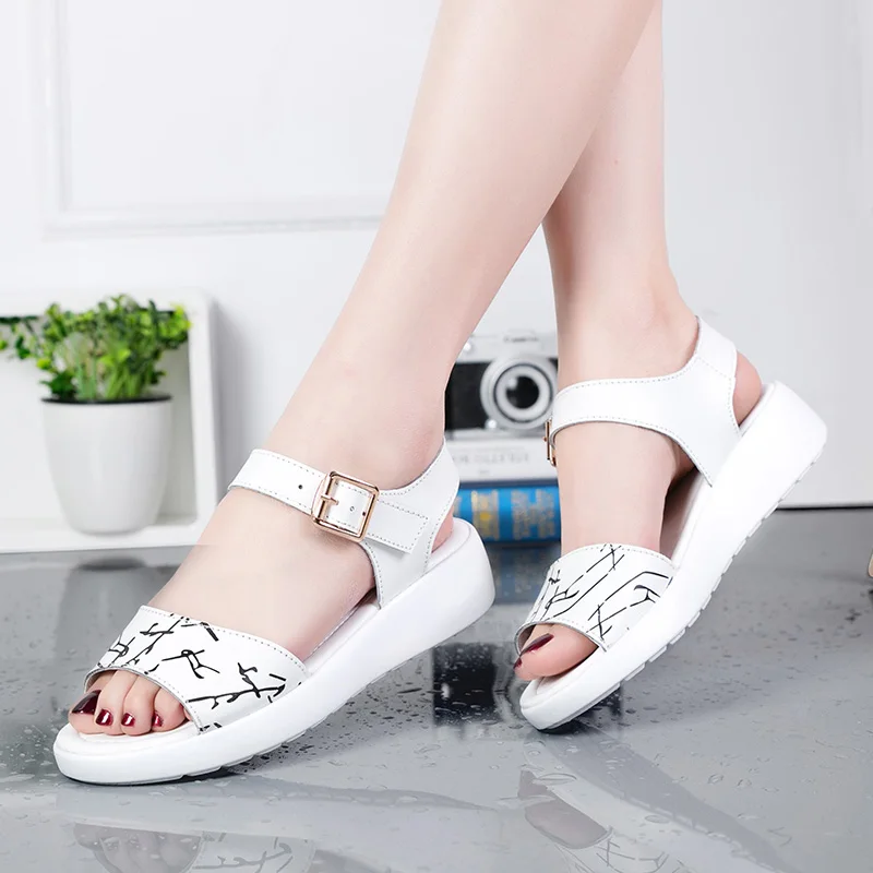 Сандалии Ngouxm женские из натуральной кожи босоножки на танкетке повседневная