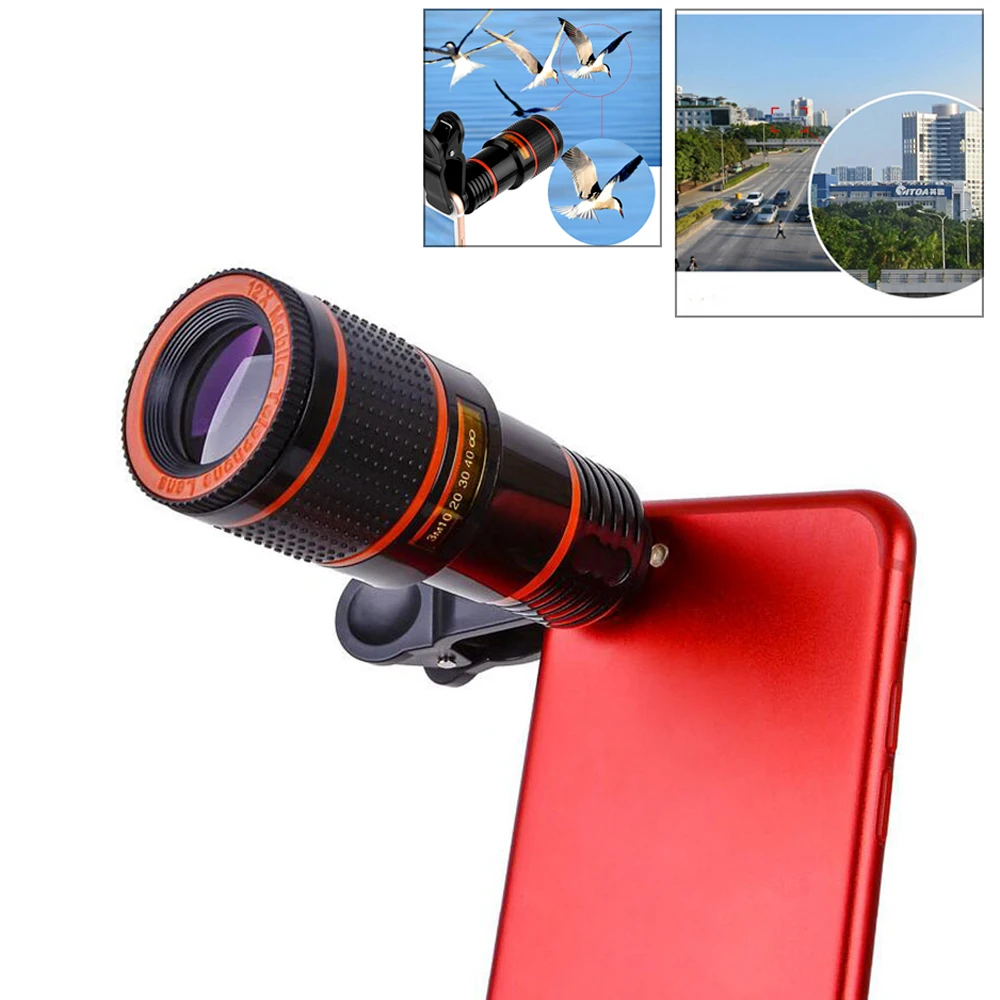 Оптический зум 12X фотообъектив HD телескоп объектив камеры с зажимом для Iphone X 8 7