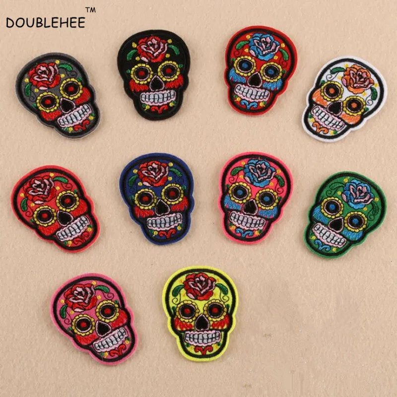DOUBLEHEE Роза цветок череп 5 4 см * 7 3 вышитые железные нашивки для одежды патч ткань