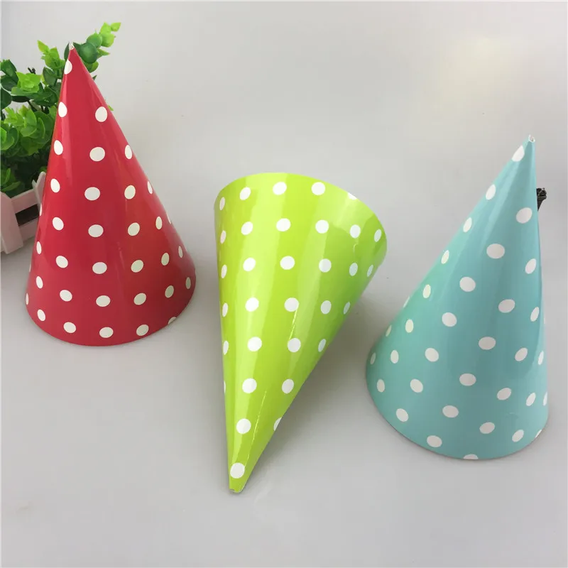 

12pcs/lot 20cm*13.3cm Polka Dots Party Paper Cone Hats Caps Birthday kids Party Event Supplies