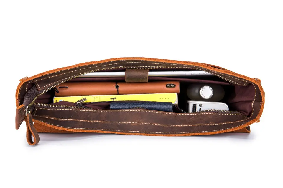 LAOSHIZI LUOSEN Men's Vintage Crazy Horse Leather Briefcase Messenger Shoulder Portfolio Laptop Bag Case Office Handbag