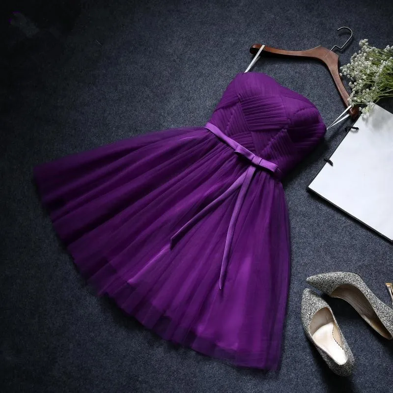 Новое платье подружки невесты Таро фиолетовое короткое без бретелек с открытыми