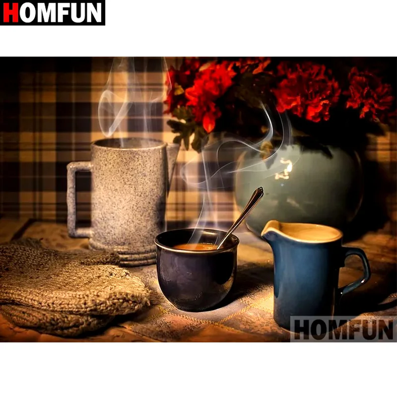Алмазная 5D картина HOMFUN A16890 кружка кофе вышивка крестиком из квадратных/круглых