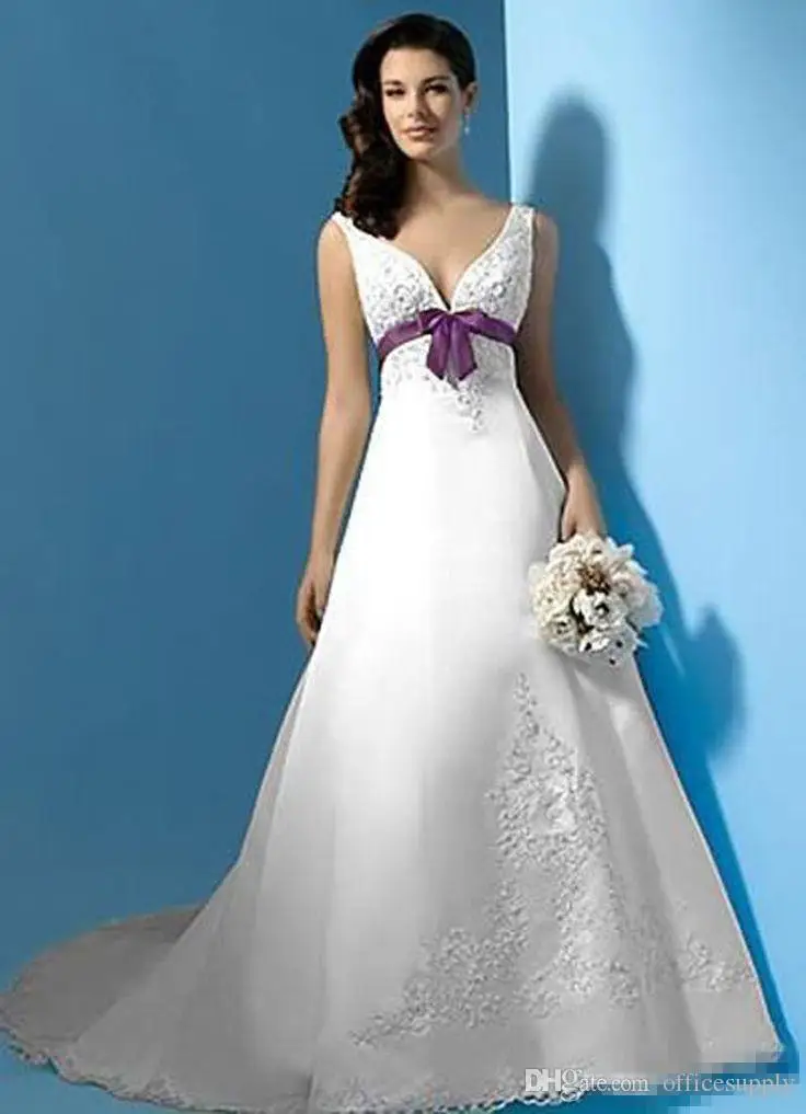 2017 Модест Белый и Фиолетовый Свадебные Платья Пао Вышивка Vestido Де Noiva V Шеи