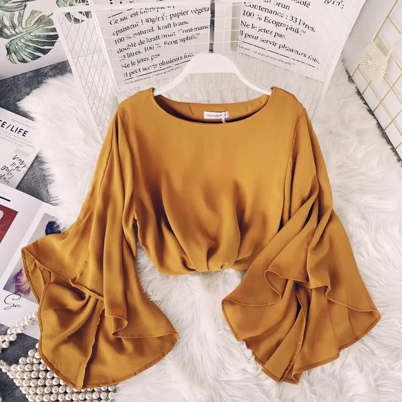 Новинка лета 2019 шифоновая женская блузка с рукавами-фонариками модная