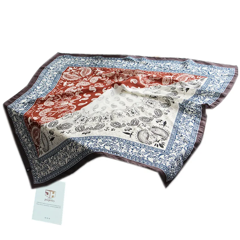 Joejerry Этническая шелковый шарф площади 2017 Пейсли Бандана Атлас полиэстер шарфы