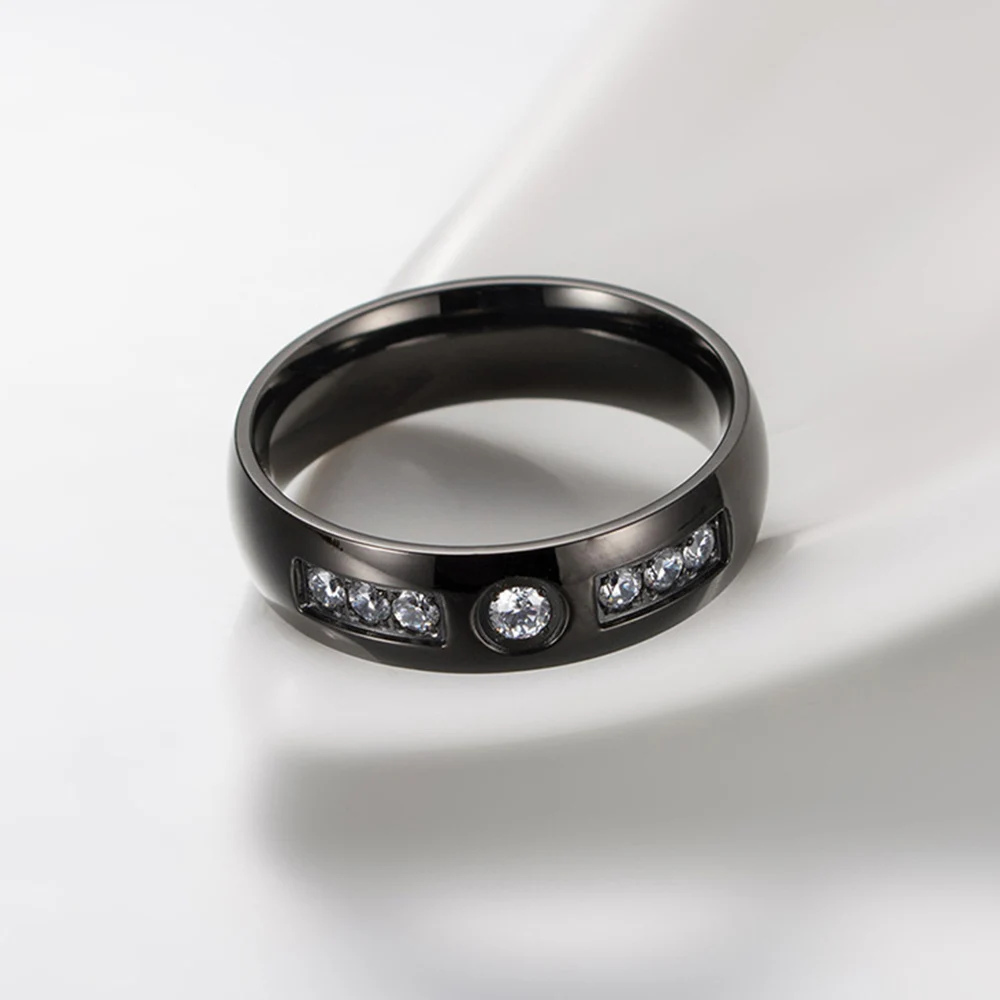 6mm Wedding Ring for Women / Men Black Gold Color Zircon CZ Stone 316l Stainless Steel Finger Jewelry Engagement Rings | Украшения и