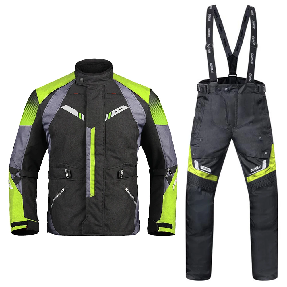 Green Suit DUHAN Мужская мотоциклетная куртка Moto Touring одежда осень-зима костюм водонепроницаемый морозостойкий мотоциклетный штаны набор защитное снаряжение - Цвет: Green Suit