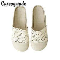 careaymade literary and art retro hollow flat soled shoes 2019 summer new cotton and hemp comfortable soft soled slippers