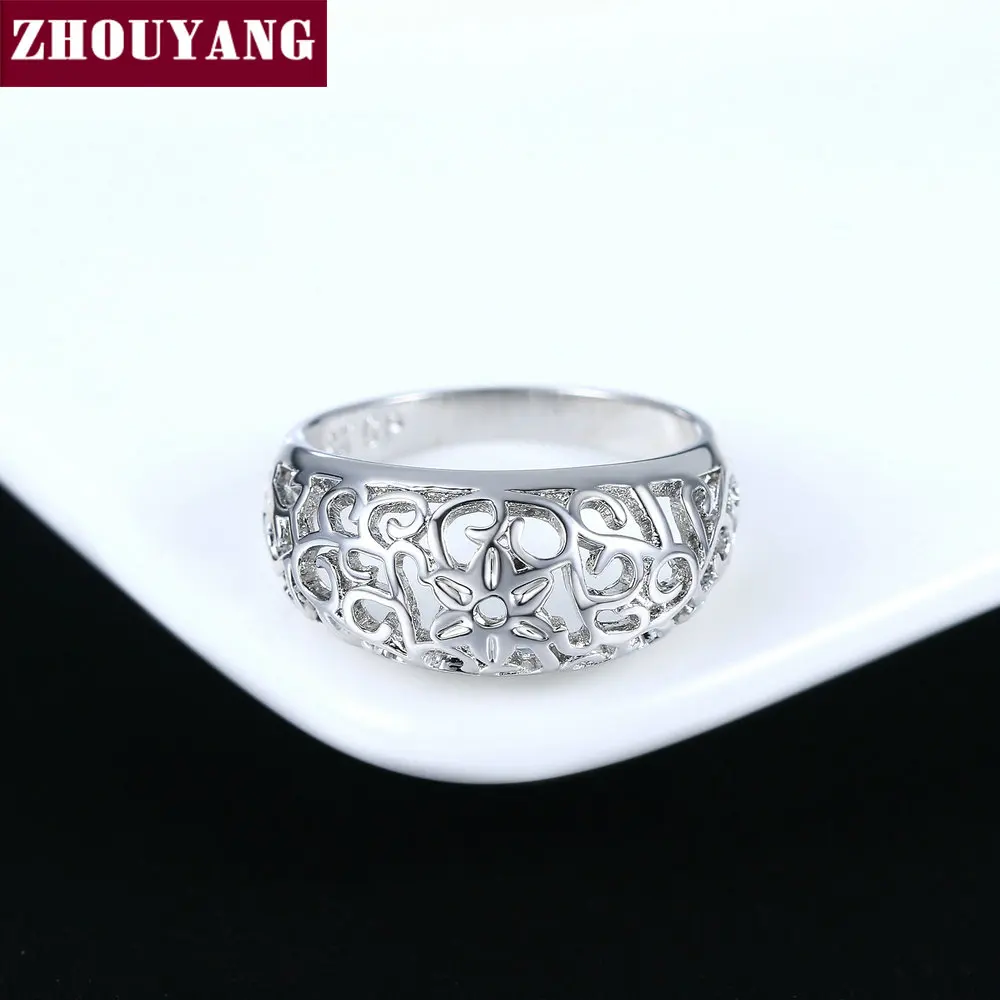 ZHOUYANG винтажное массивное кольцо для женщин ажурное с цветком розовое золото