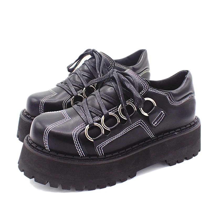 Women Punk Platform Iron Ring Lace Up Comfortable Casual Shoes | Обувь