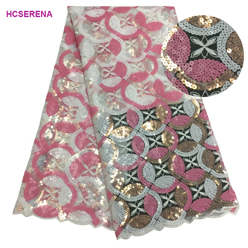 African Lace Fabric 2019 High Quality French With Sequins Nigerian Tulle Mesh For Wedding Free Shipping | Дом и сад