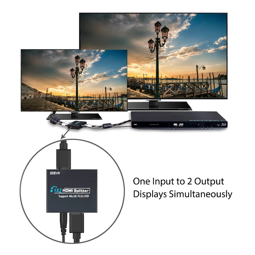 SGEYR 2 порта HDMI сплиттер 1X2 Ultra HD 4K x 2K 1 4 v в Out дистрибьютор через Ver сигнал 1080P 3D HDCP 4|hdmi