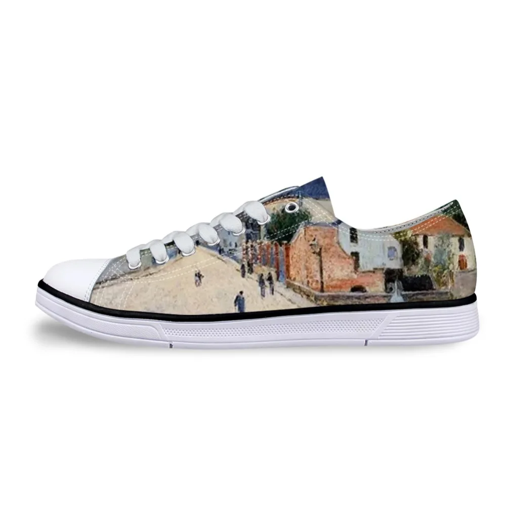 Man Vulcanized Shoes Lace-up Breathable Walking Canvas Sneakers Customized Oil Painting Alfred Sisley Free Dropshipping 2020 | Обувь
