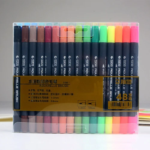 48 Colors STA две кисти на водной основе художественные маркеры с наконечником Fineliner 12 24 36 48 набор цветов водные цветные мягкие маркеры для художников рисования - Цвет: 48 Colors