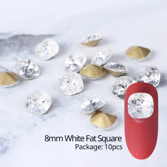 8mm Fat Square White 10 шт./компл. 3D Кристаллы Дизайн ногтей Стразы овальной формы для маникюра, блестящие Самоцветы ювелирные изделия Strass талисманы аксессуары камень маникюра аксессуары TR965 - Цвет: 8mm Fat Square White