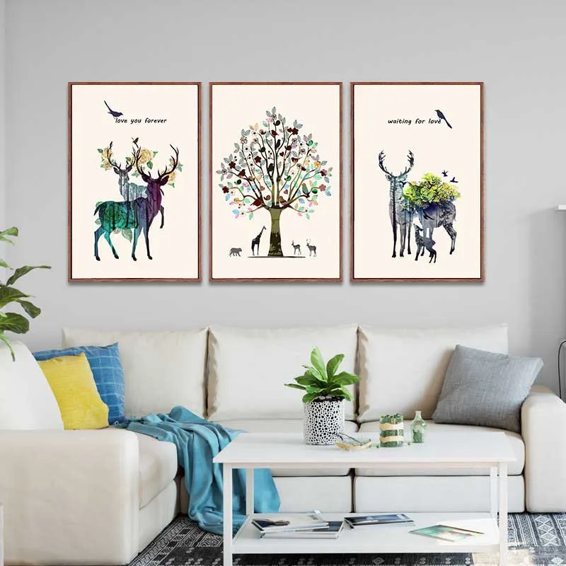 HAOCHU Europe And American Decorative Painting Elk Money Tree Flowers Love Bird Home Living Room Bedroom Study Mural Wall Poster | Дом и сад
