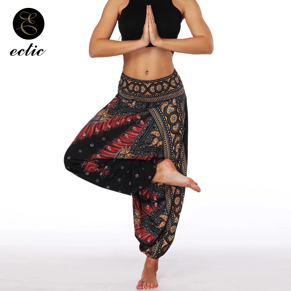 Harem Pants Elastic Waist Ethnic Leggings Flare Geometric Print Leggings High Waist Women Boho Bohemia Wide Leg Leggings Loose