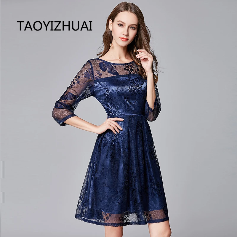 Женское летнее платье трапеция TAOYIZHUAI элегантное офисное с рукавом три четверти и