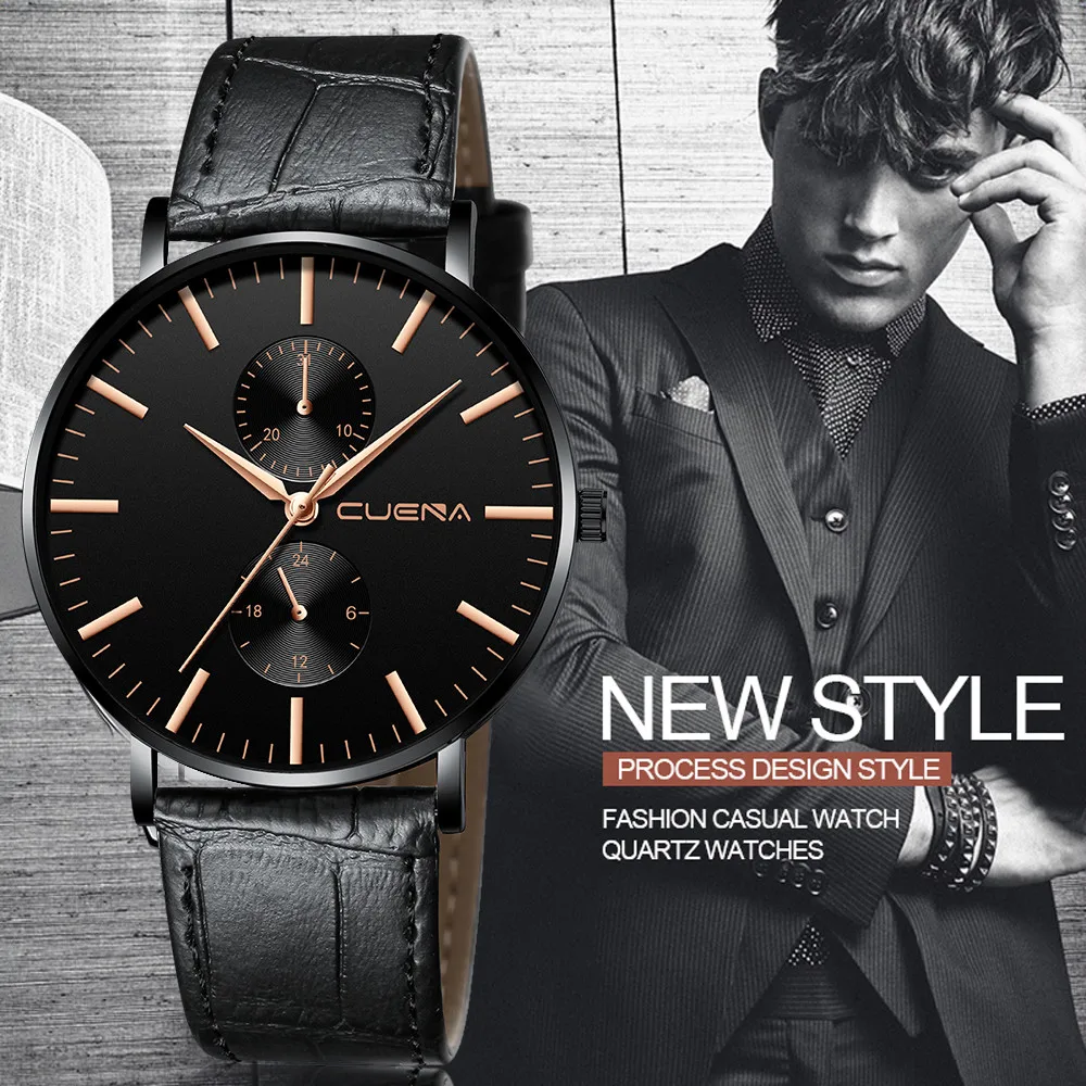 Часы наручные мужские Кварцевые водонепроницаемые с коричневым кожаным