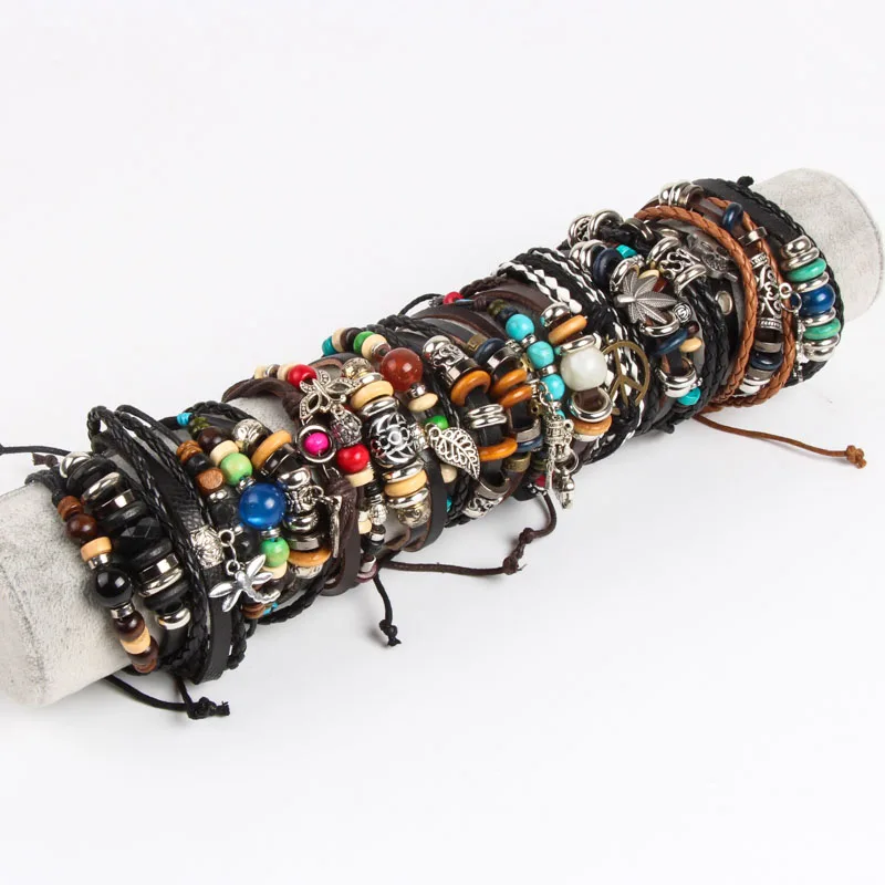 Оптовая продажа 12 шт./партия Модные металлические кожаные браслеты в стиле панк