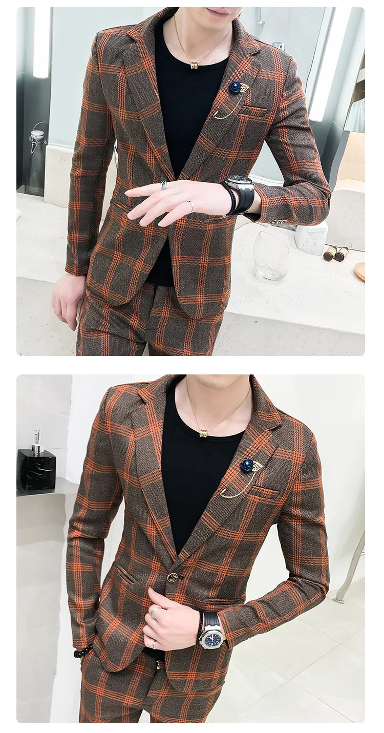 Весна и новые летние Бизнес Для Мужчин's в строгом стиле модный тонкий костюм платье для банкета, вечеринки хост Повседневное костюм из двух предметов, костюм