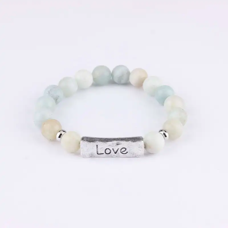 Amazonite Love Новинка, браслеты из натурального камня с бусинами, чакра, женские браслеты с гравировкой, надеются, браслеты с монограммой, персонализированные ювелирные изделия - Окраска металла: Amazonite Love