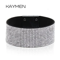 hot selling full rhinestones korean velour magnet clasp fashion bracelet for women crystals statement bracelet jewelry 4 colors