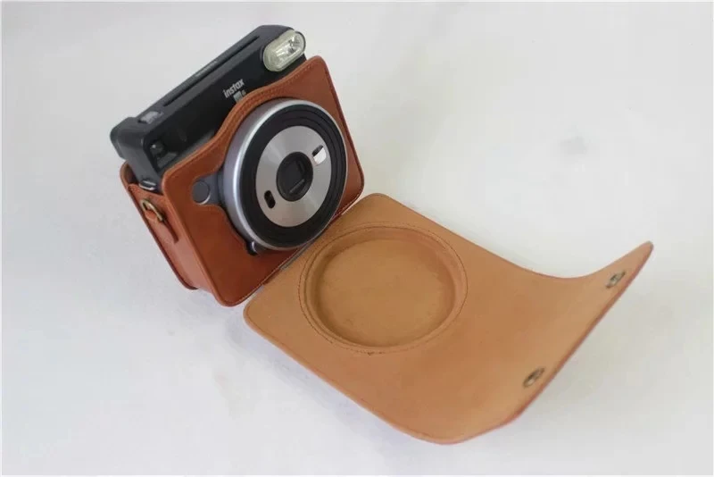 Protective Case Brown/Black PU Leather Camera Bag with Strap for Fujifilm Instax Square SQ6 Instant Film Camera