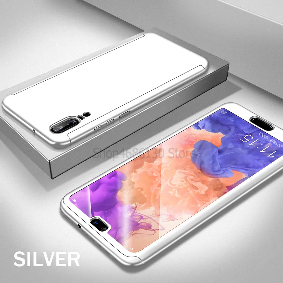 Серебристый Чехол на 360 градусов для huawei P9 P10 P20 lite mate 10 20 Pro P Samrt чехол s для huawei Honor 9 8 8x10 mate 10 20 Lite чехол - Цвет: Серебристый