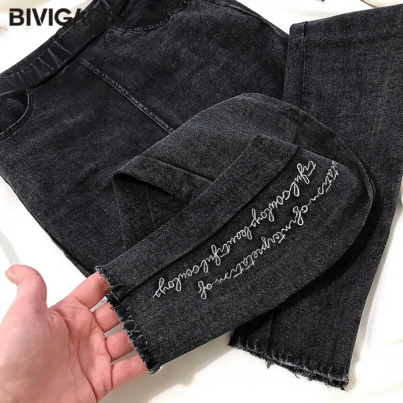 BIVIGAOS новый Мода и досуг весенние Вышивка голени джинсовые вышитыми буквами