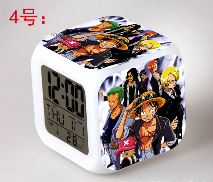 Япония мультфильм ONE PIECE LED 7 цветов Flash Цифровой Будильник дети ночник часы reloj despertador