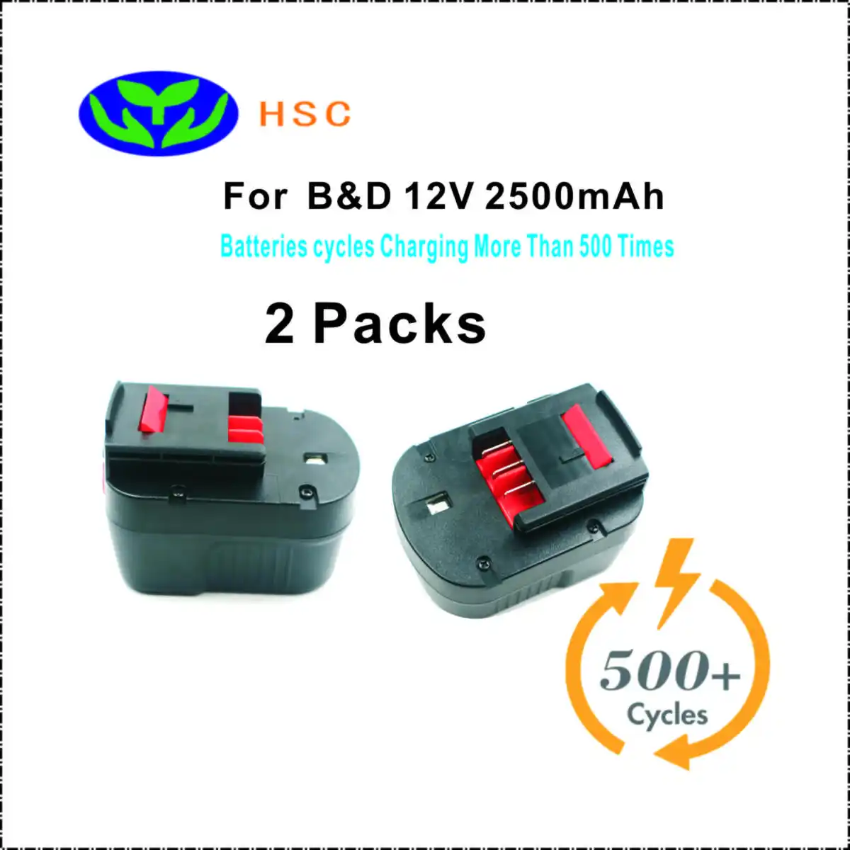 BD12B 2.5AH 2PCS 2 шт. 2.0Ah Перезаряжаемые Батарея пакет BD12B-гидридных и никель-кадмиевых типов аккумуляторов Батарея 12 V Заменить для BLACK&DECKER BD1204L BD-47 FSB12 A12 FSB121204L тесто - Цвет: BD12B 2.5AH 2PCS