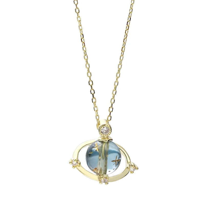 Silvology 925 Sterling Silver Colored Glass Necklace Blue Crystal Universe Japan Style Pendant For Women 2019 Jewelry |