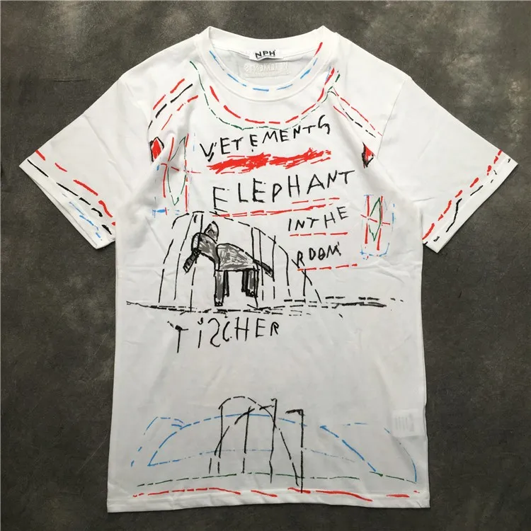 

Latest 2019ss top Color letter printing Elephant Red sun VETEMENTS Men Women Hip hop Summer Short sleeve T shirts Cotton tees