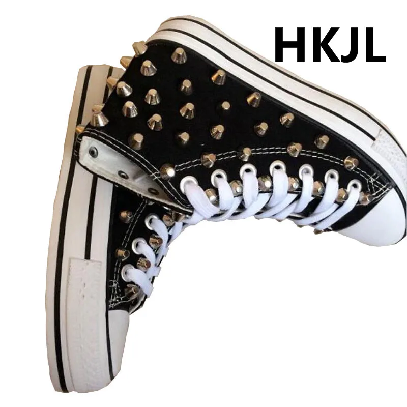 HKJL/Новинка 2019 креативная парусиновая обувь на платформе с заклепками плоской