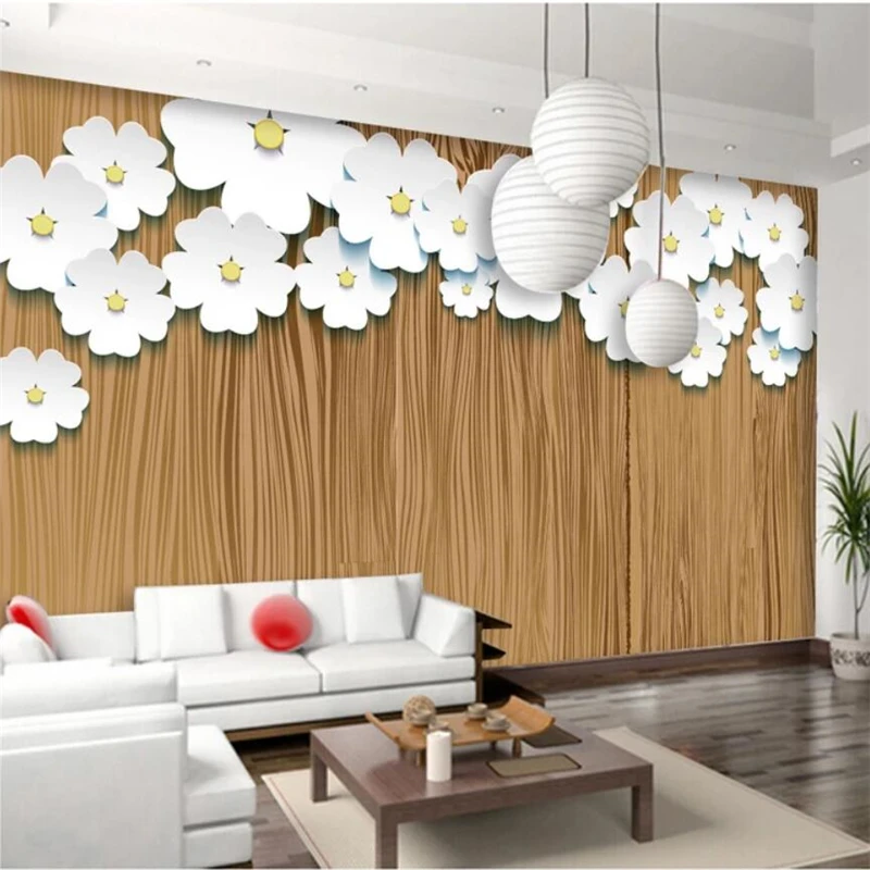 wellyu papel de parede Custom wallpaper 3d wood texture origami art white flowers background wall papers home decor 3D | Обустройство