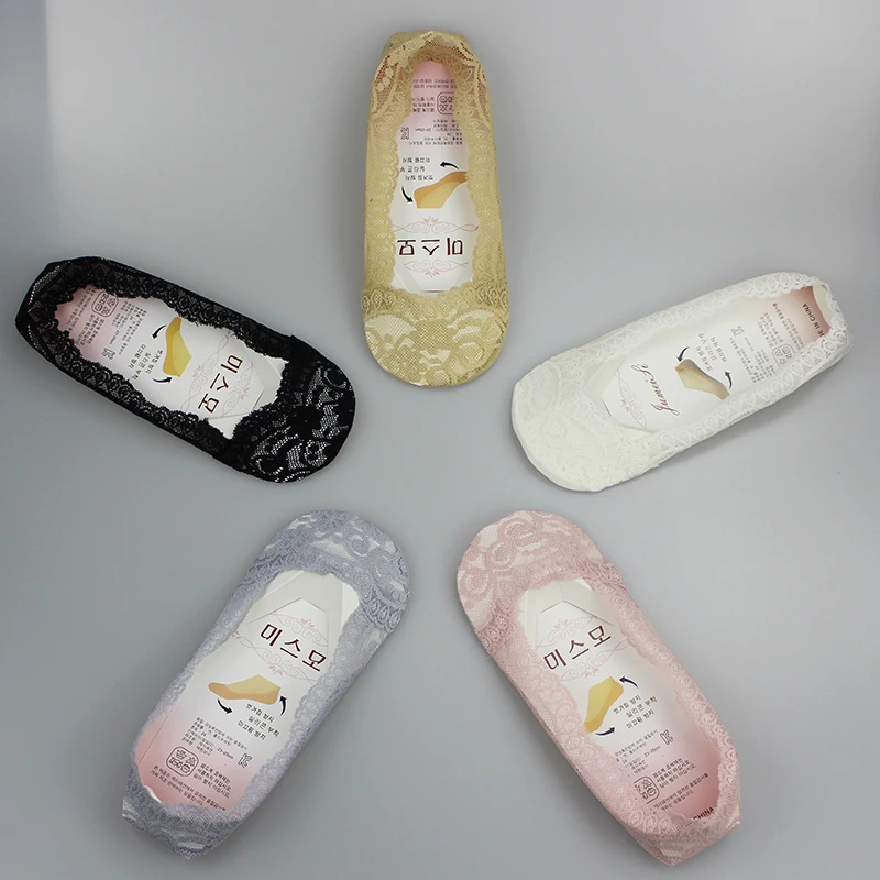 

3pairs/pack fashion female invisible lace socks slippers silicone line and dispensiong sole anti-sli(can mix colors in one pack)