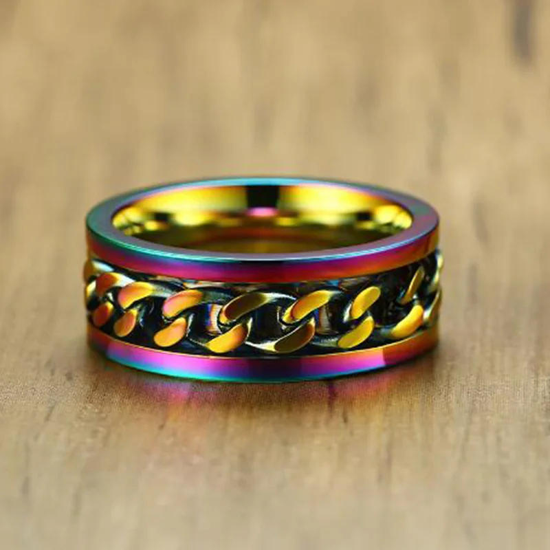 Titanium Ring Men chain shackles Smooth Simple Wedding Couples Rings Bijouterie bague homme R-016 titanium ring men | Украшения и