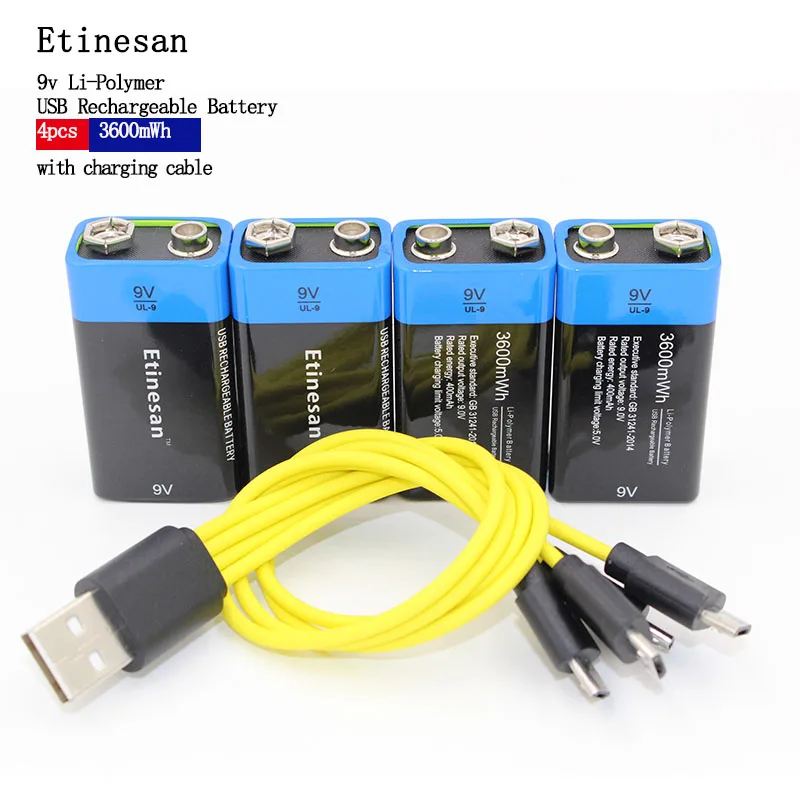Перезаряжаемая дымовая сигнализация Etinesan 4 шт. 9 В 3600mWh литиевая li po микрофон рация