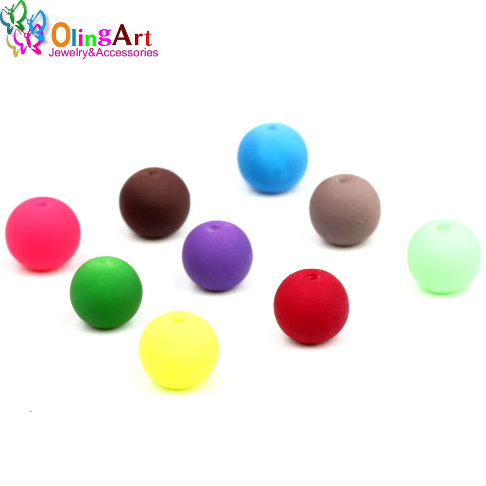 OlingArt Rubber Glass Beads High quality 12PCS 14mm Candy Color Neon Matte Loose Handmade jewelry making bracelet DIY | Украшения и