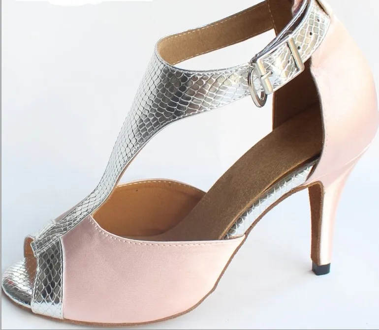 Promotion Pink Satin Snakeskin Print T-Straps Shoes for Ballroom Latin Dancing Salsa Size 35 36 37 38 39 40 41 | Спорт и развлечения