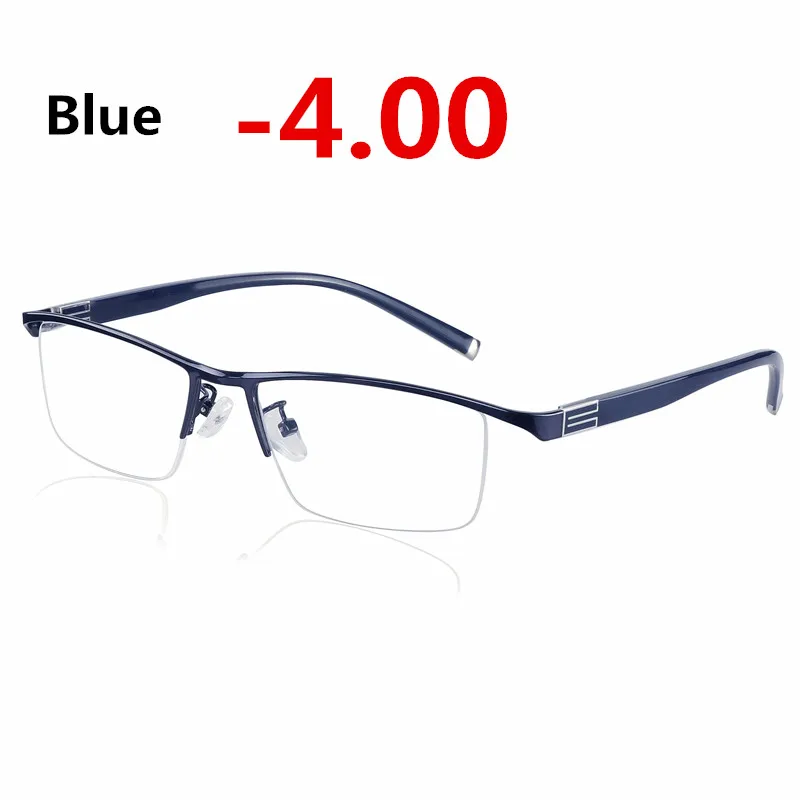 Blue -4.00 Титановый сплав солнцезащитные фотохромные очки для близорукости оптические мужские очки по назначению очки оправа Половина обода очки с диоптриями очки-1-2-3-4 - Цвет оправы: Blue -4.00